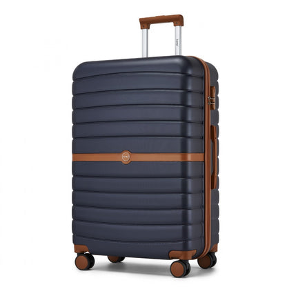 Kono ABS+PC Striped Design with Colour-Block Details Cabin Suitcase with Silent Spinner Wheels (KSK2592) - Navy & Brown