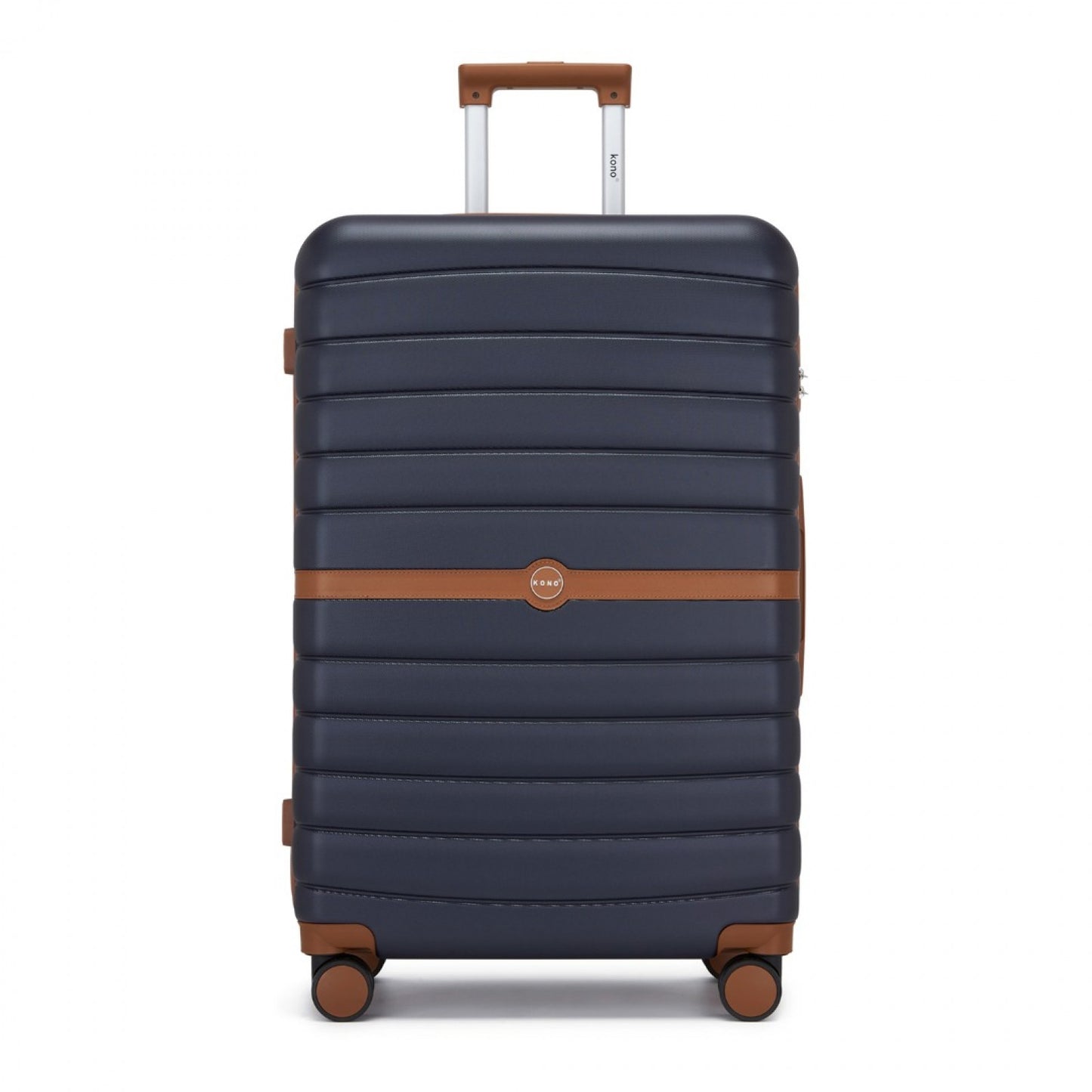 Kono ABS+PC Striped Design with Colour-Block Details Cabin Suitcase with Silent Spinner Wheels (KSK2592) - Navy & Brown