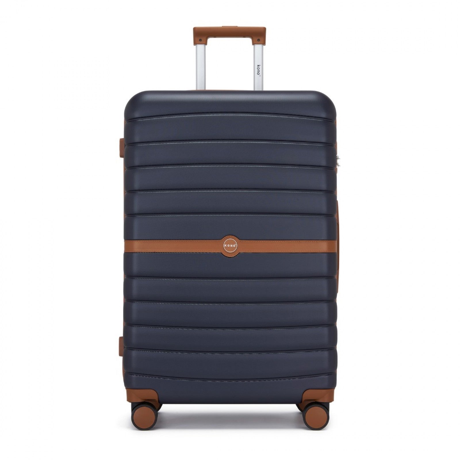 Kono ABS+PC Striped Design with Colour-Block Details Cabin Suitcase with Silent Spinner Wheels (KSK2592) - Navy & Brown
