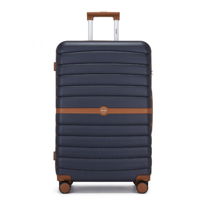 Kono ABS+PC Striped Design with Colour-Block Details Cabin Suitcase with Silent Spinner Wheels (KSK2592) - Navy & Brown