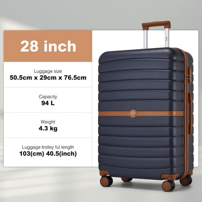 Kono ABS+PC Striped Design with Colour-Block Details Cabin Suitcase with Silent Spinner Wheels (KSK2592) - Navy & Brown