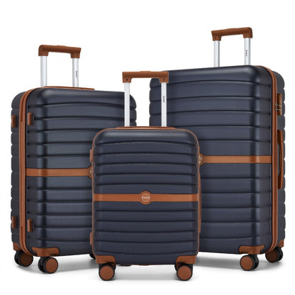 Kono ABS+PC Striped Design with Colour-Block Details 3-Piece Hardshell Luggage Set with Spinner Wheels (KSK2592) - Navy & Brown