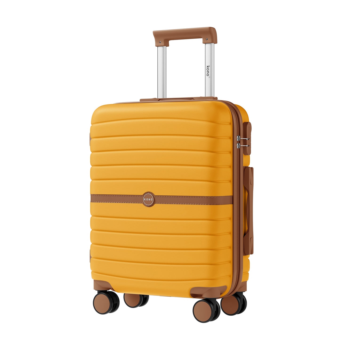 Kono ABS+PC Striped Design with Colour-Block Details Cabin Suitcase with Silent Spinner Wheels (KSK2592) - Yellow & Brown