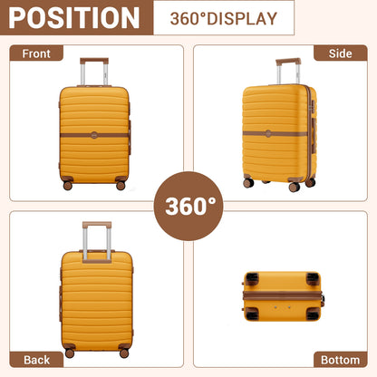 Kono ABS+PC Striped Design with Colour-Block Details 3-Piece Hardshell Luggage Set with Spinner Wheels (KSK2592) - Yellow & Brown