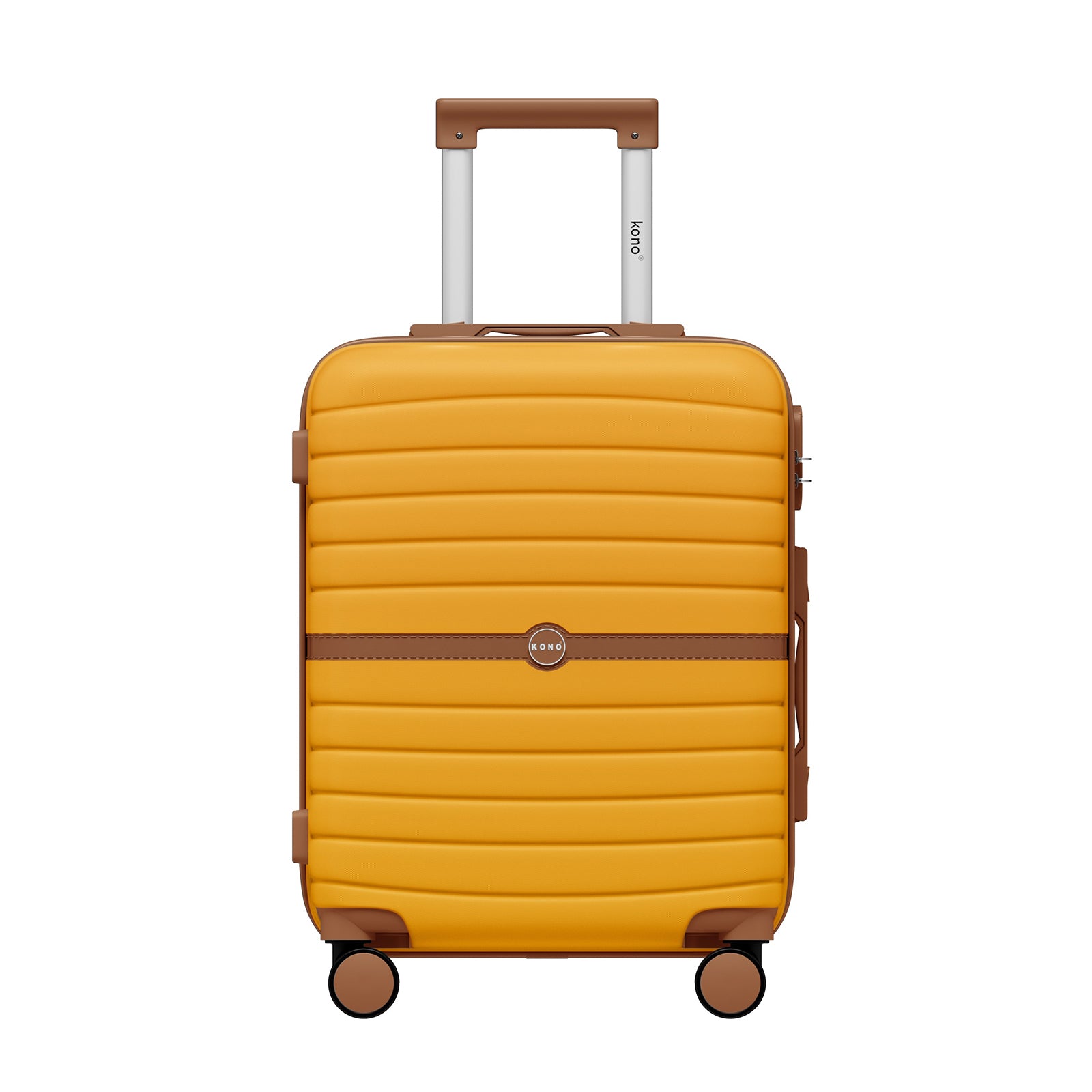 Kono ABS+PC Striped Design with Colour-Block Details Cabin Suitcase with Silent Spinner Wheels (KSK2592) - Yellow & Brown