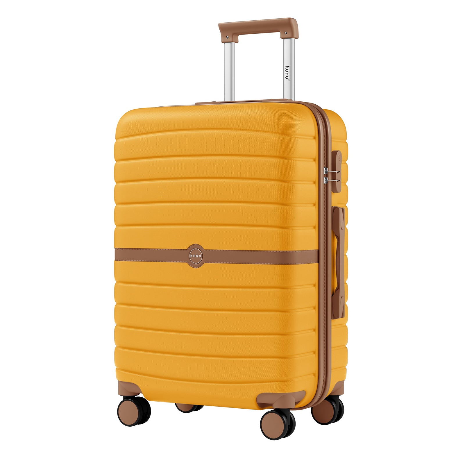 Kono ABS+PC Striped Design with Colour-Block Details 3-Piece Hardshell Luggage Set with Spinner Wheels (KSK2592) - Yellow & Brown