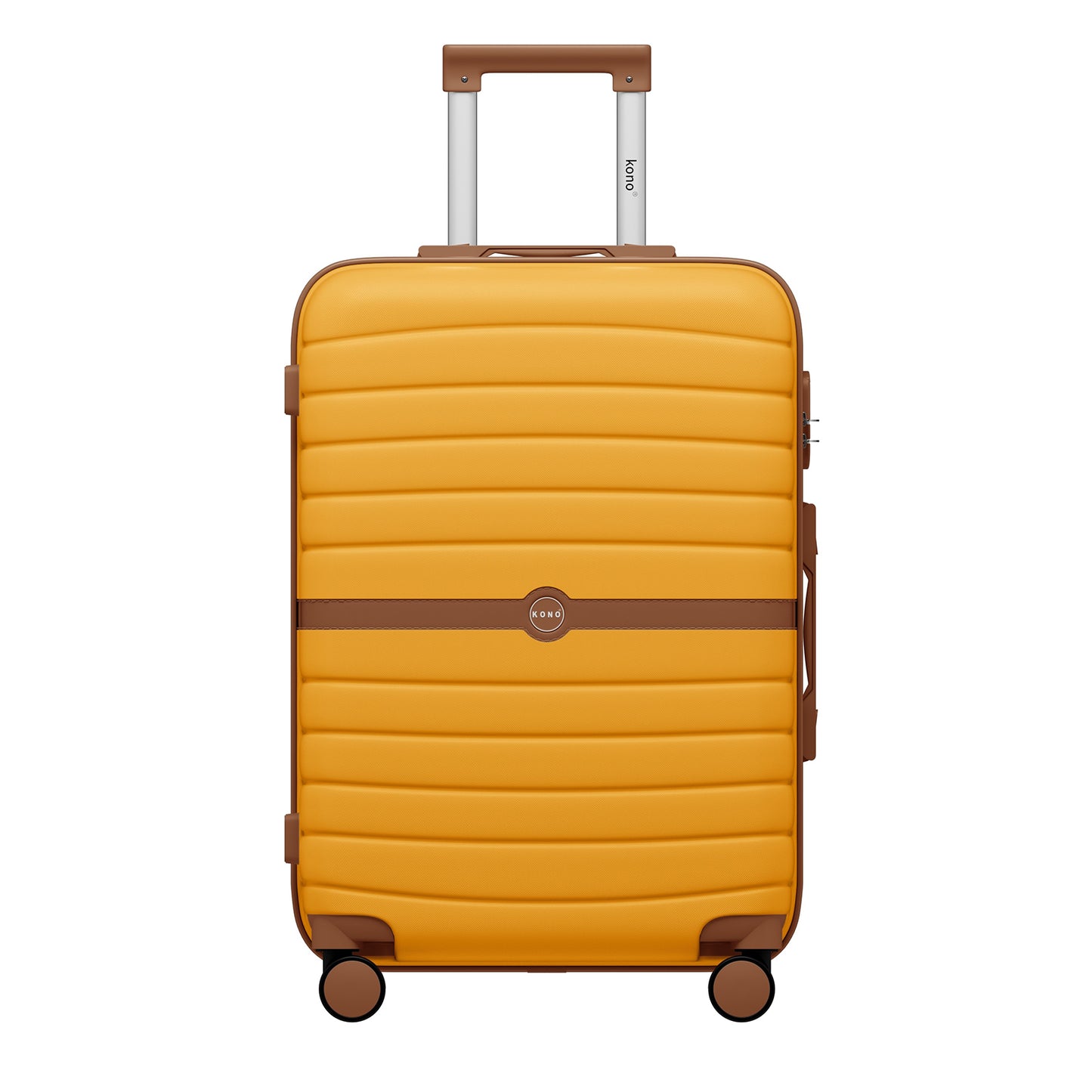 Kono ABS+PC Striped Design with Colour-Block Details Cabin Suitcase with Silent Spinner Wheels (KSK2592) - Yellow & Brown
