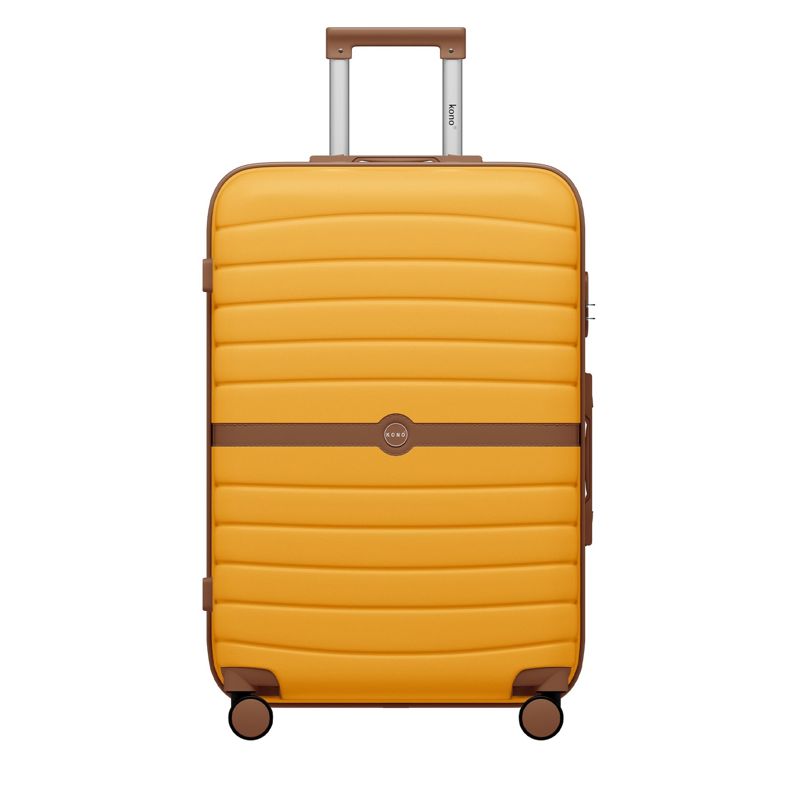 Kono ABS+PC Striped Design with Colour-Block Details Cabin Suitcase with Silent Spinner Wheels (KSK2592) - Yellow & Brown