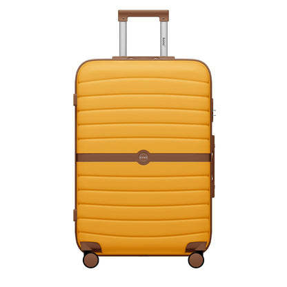 Kono ABS+PC Striped Design with Colour-Block Details Cabin Suitcase with Silent Spinner Wheels (KSK2592) - Yellow & Brown