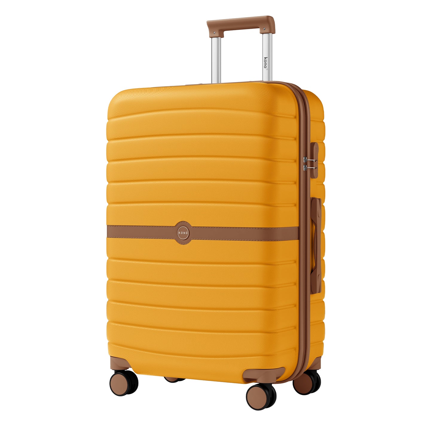 Kono ABS+PC Striped Design with Colour-Block Details Cabin Suitcase with Silent Spinner Wheels (KSK2592) - Yellow & Brown