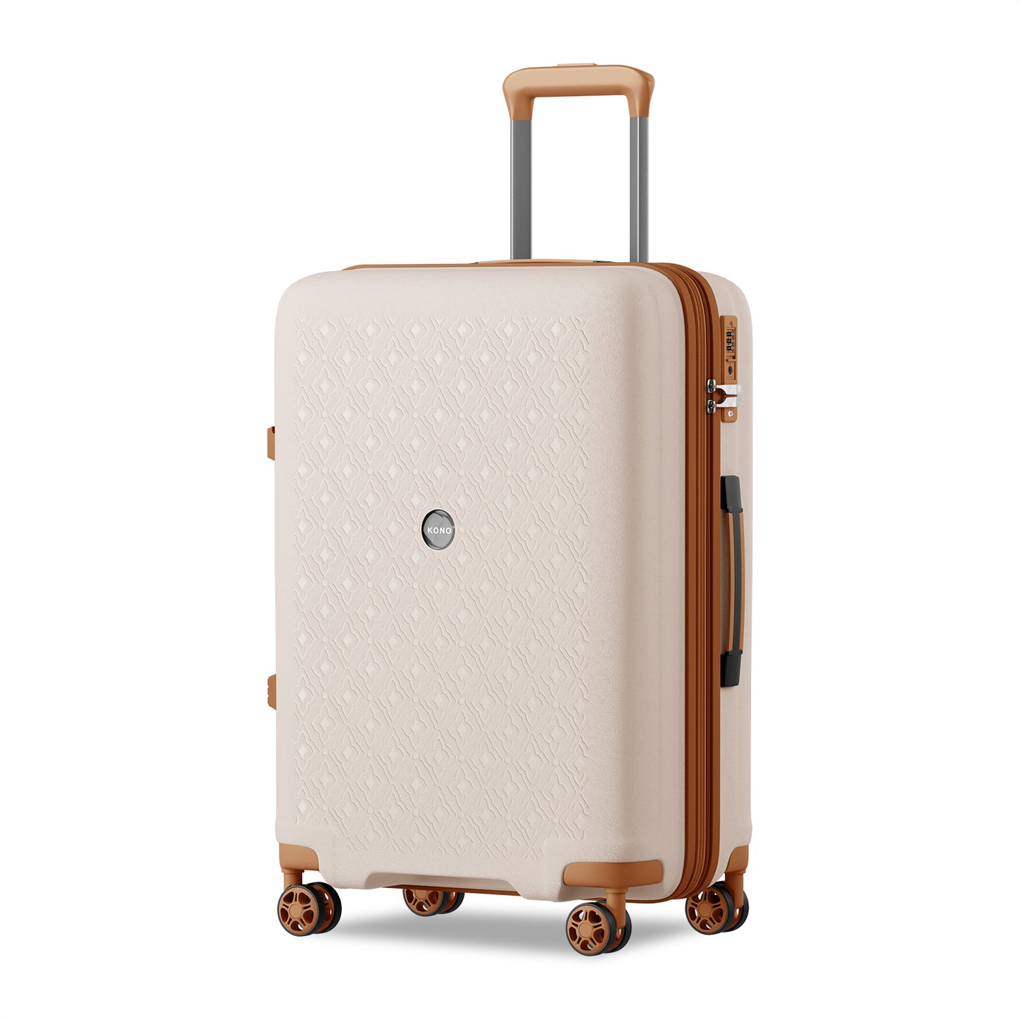 Kono PP Hard Shell Expandable Luggage-Lightweight Suitcase with TSA Lock & Built-in Cup Holder (KSK2594) - Beige & Brown