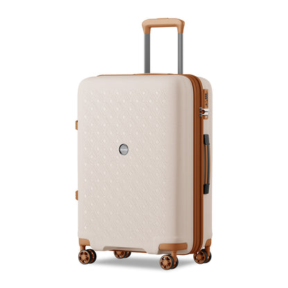 Kono PP Hard Shell Expandable Luggage-Lightweight Suitcase with TSA Lock & Built-in Cup Holder (KSK2594) - Beige & Brown