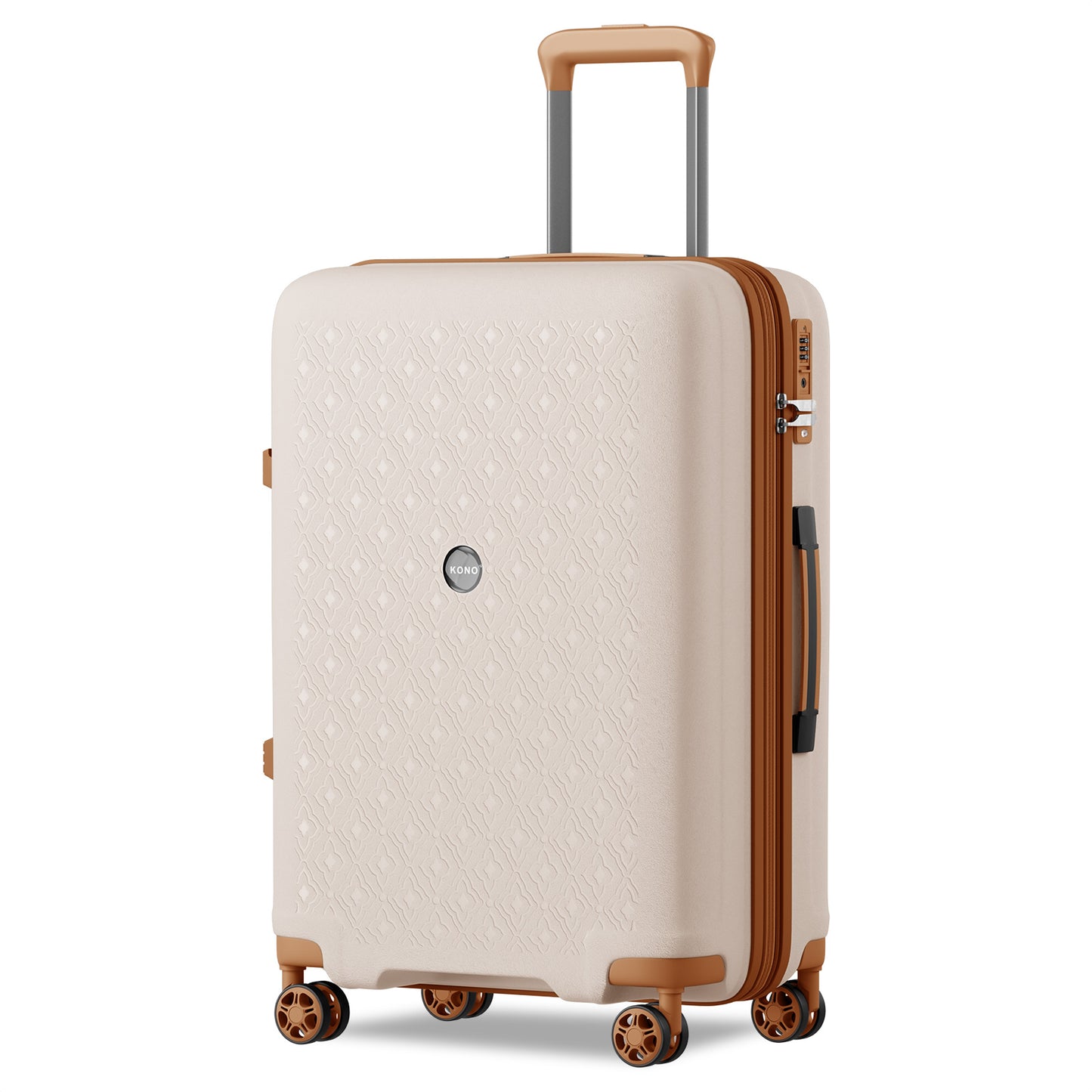 Kono PP Hard Shell Expandable Luggage-Lightweight Suitcase with TSA Lock & Built-in Cup Holder (KSK2594) - Beige & Brown