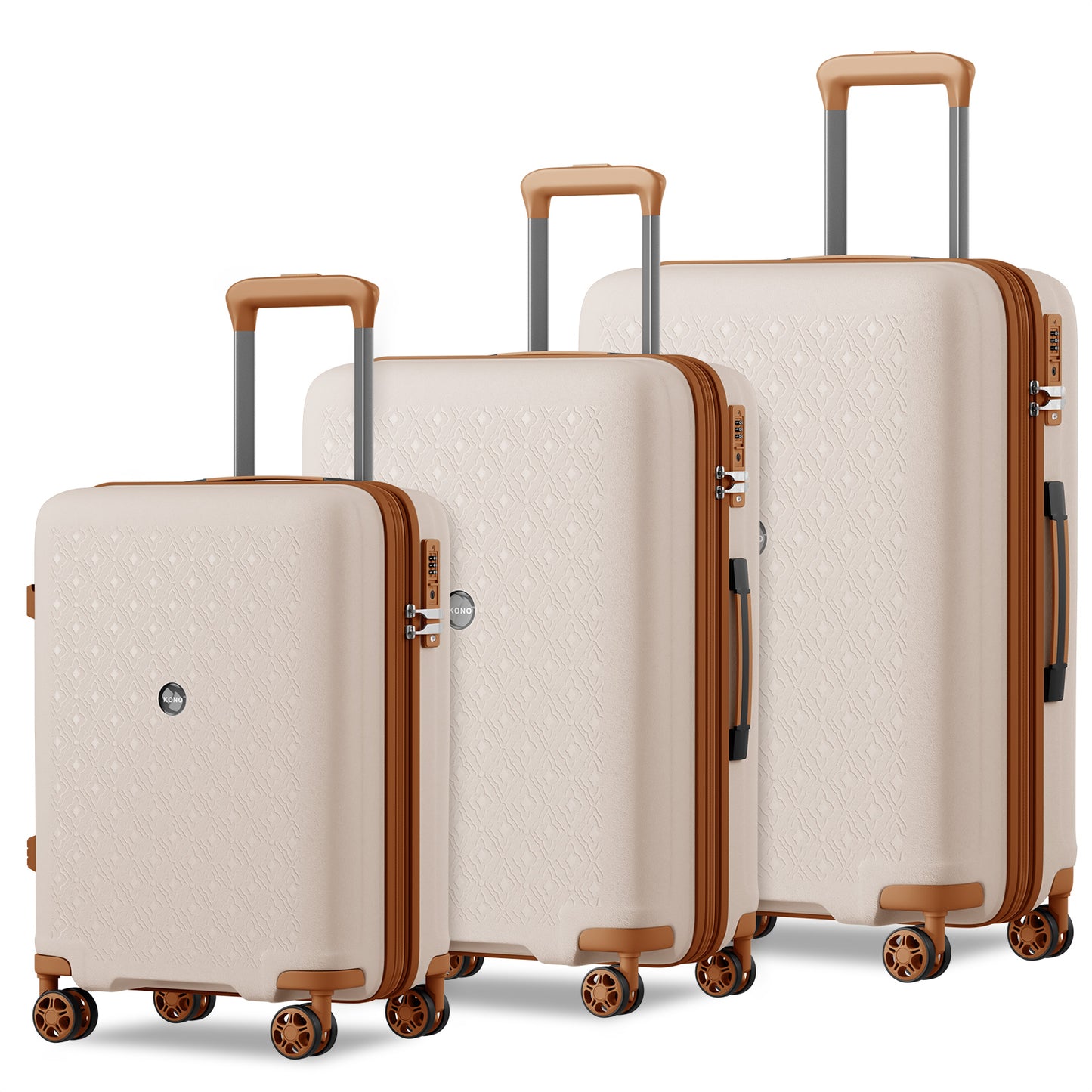 Kono PP 20/24/28inch Hard Shell Expandable Luggage–Lightweight Suitcase with TSA Lock & Built-in Cup Holder (KSK2594) - Beige & Brown