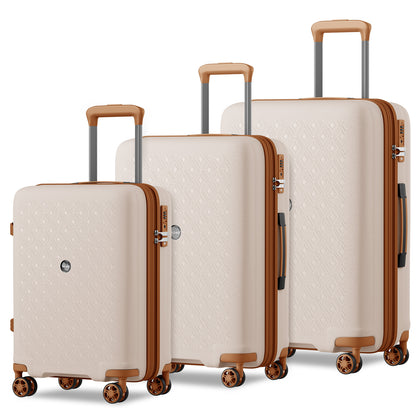 Kono PP 20/24/28inch Hard Shell Expandable Luggage–Lightweight Suitcase with TSA Lock & Built-in Cup Holder (KSK2594) - Beige & Brown