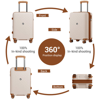 Kono PP Hard Shell Expandable Luggage-Lightweight Suitcase with TSA Lock & Built-in Cup Holder (KSK2594) - Beige & Brown