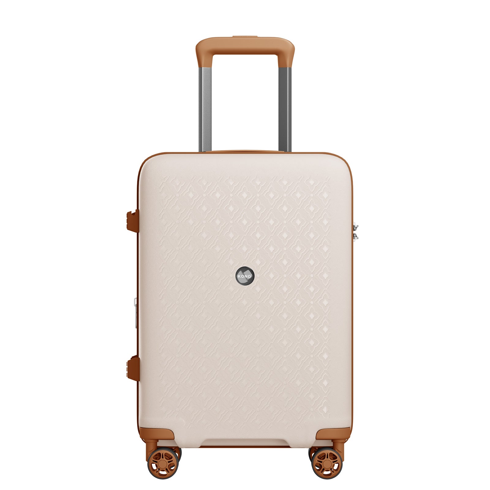 Kono PP Hard Shell Expandable Luggage-Lightweight Suitcase with TSA Lock & Built-in Cup Holder (KSK2594) - Beige & Brown