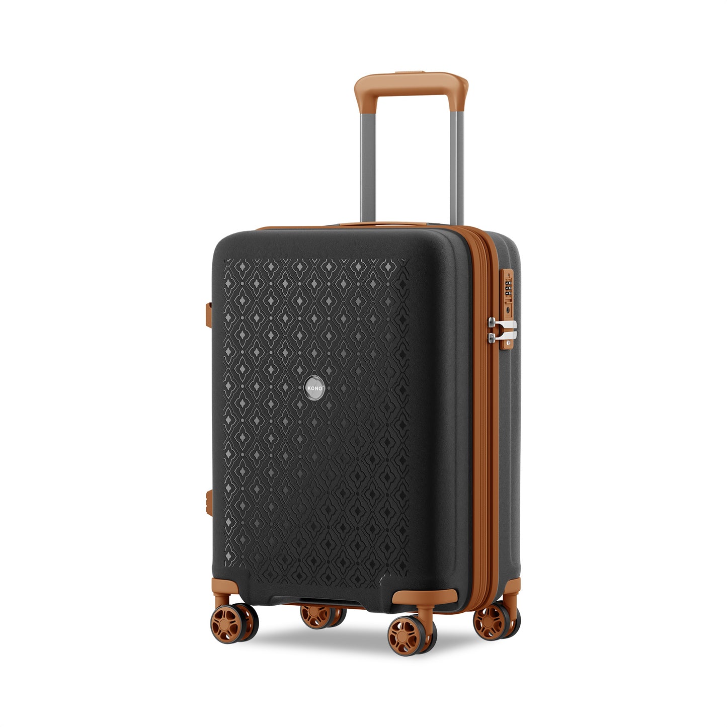 Kono PP Hard Shell Expandable Luggage-Lightweight Suitcase with TSA Lock & Built-in Cup Holder (KSK2594) - Black & Brown