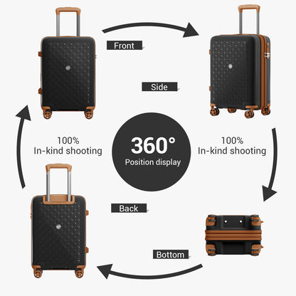 Kono PP Hard Shell Expandable Luggage-Lightweight Suitcase with TSA Lock & Built-in Cup Holder (KSK2594) - Black & Brown