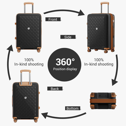 Kono PP Hard Shell Expandable Luggage-Lightweight Suitcase with TSA Lock & Built-in Cup Holder (KSK2594) - Black & Brown