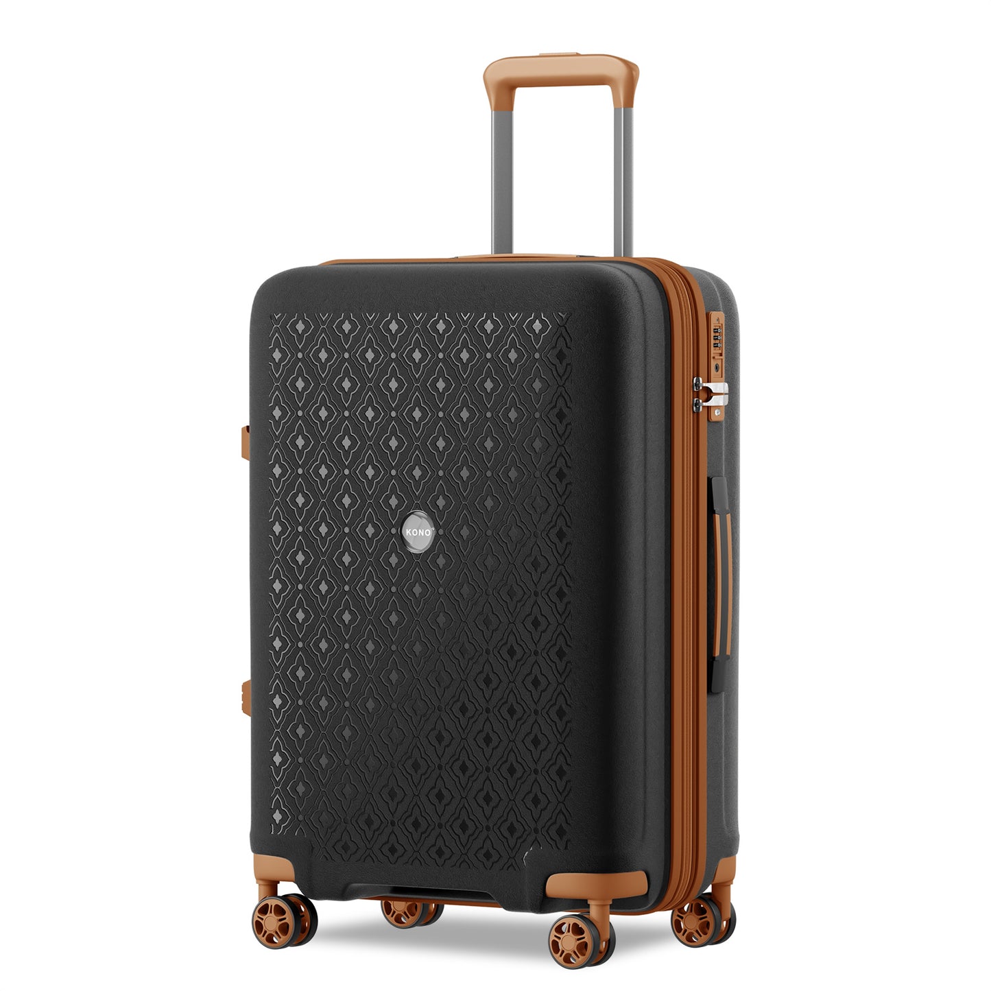Kono PP Hard Shell Expandable Luggage-Lightweight Suitcase with TSA Lock & Built-in Cup Holder (KSK2594) - Black & Brown