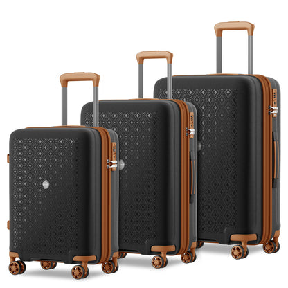 Kono PP 20/24/28inch Hard Shell Expandable Luggage–Lightweight Suitcase with TSA Lock & Built-in Cup Holder (KSK2594) - Black & Brown
