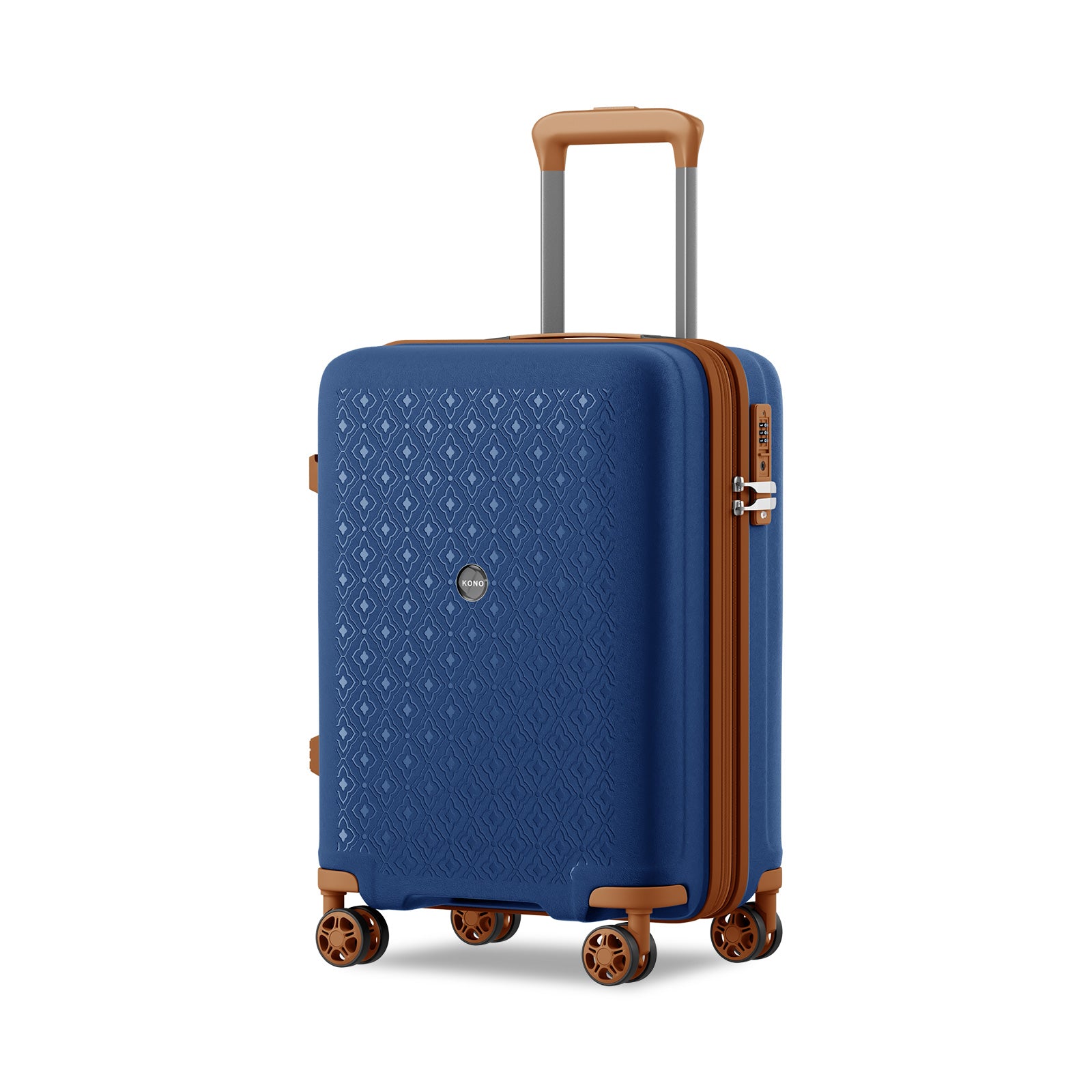 Kono PP Hard Shell Expandable Luggage-Lightweight Suitcase with TSA Lock & Built-in Cup Holder (KSK2594) - Navy & Brown
