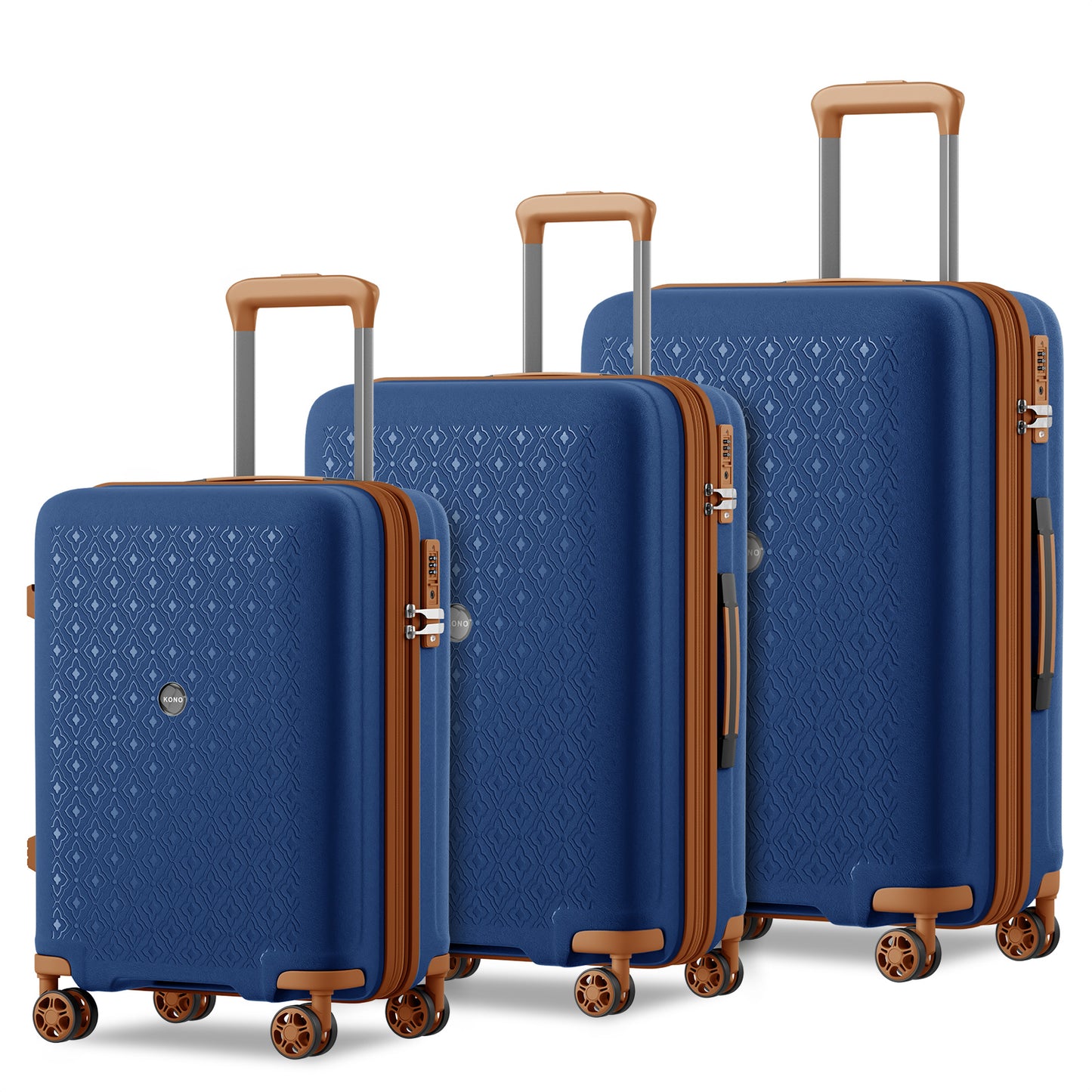 Kono PP 20/24/28inch Hard Shell Expandable Luggage–Lightweight Suitcase with TSA Lock & Built-in Cup Holder (KSK2594) - Navy & Brown