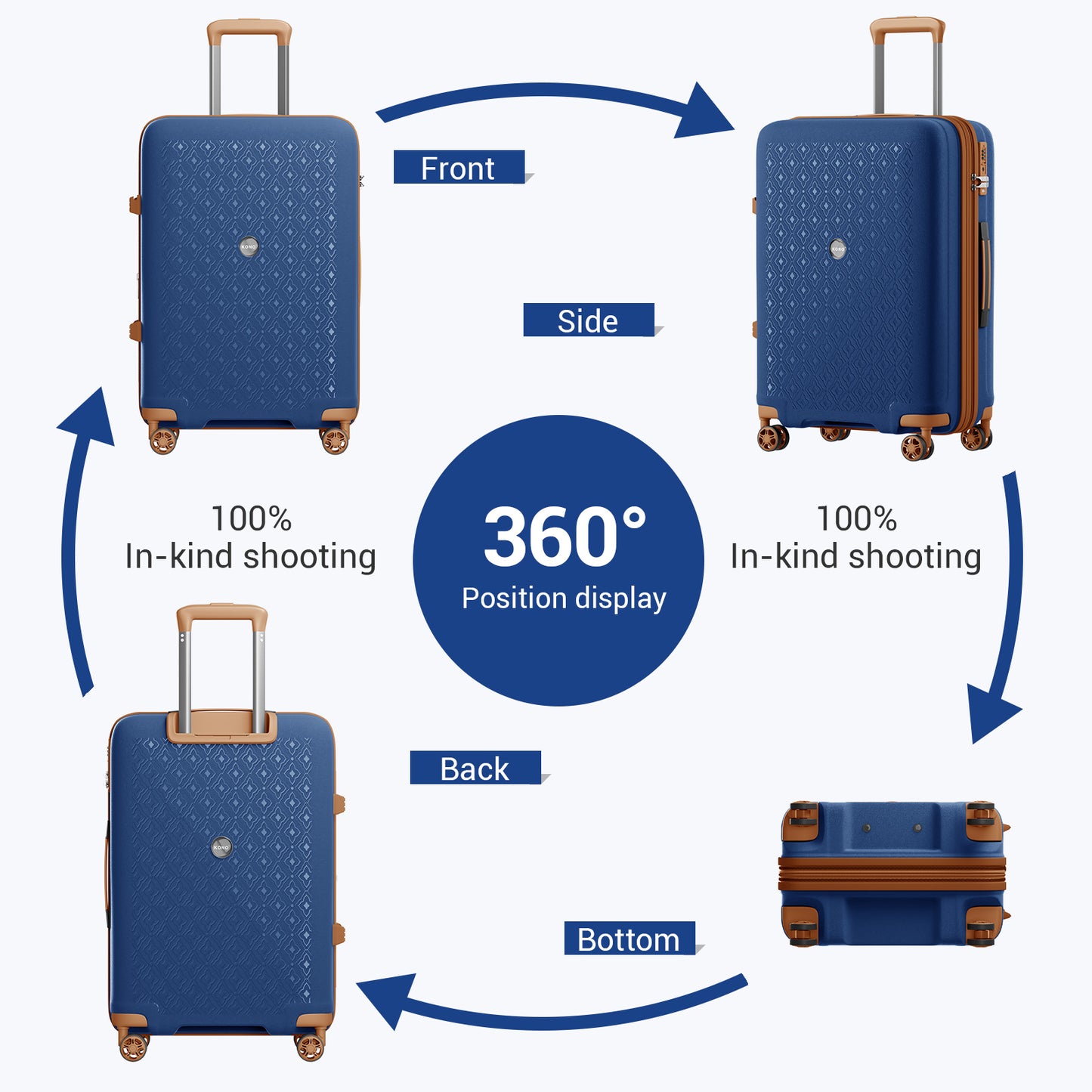 Kono PP 20/24/28inch Hard Shell Expandable Luggage–Lightweight Suitcase with TSA Lock & Built-in Cup Holder (KSK2594) - Navy & Brown