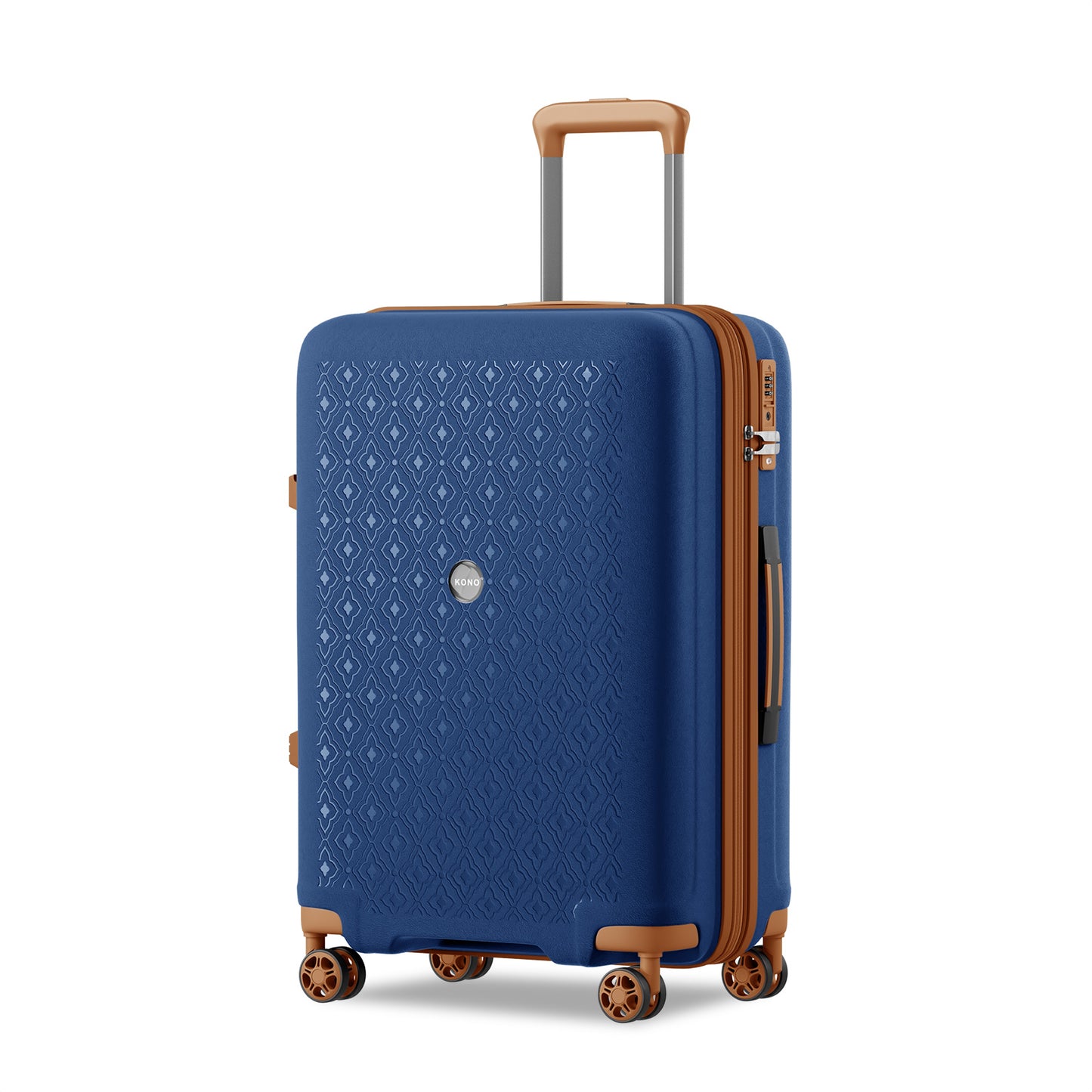 Kono PP Hard Shell Expandable Luggage-Lightweight Suitcase with TSA Lock & Built-in Cup Holder (KSK2594) - Navy & Brown