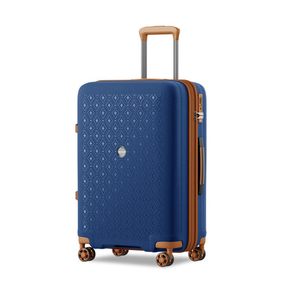 Kono PP Hard Shell Expandable Luggage-Lightweight Suitcase with TSA Lock & Built-in Cup Holder (KSK2594) - Navy & Brown