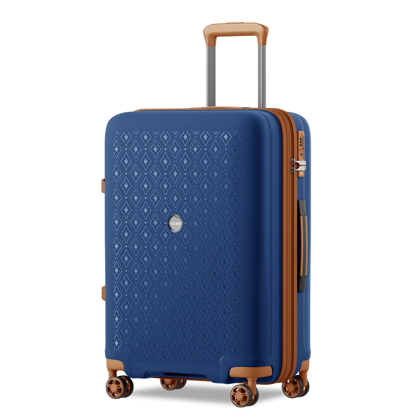 Kono PP Hard Shell Expandable Luggage-Lightweight Suitcase with TSA Lock & Built-in Cup Holder (KSK2594) - Navy & Brown