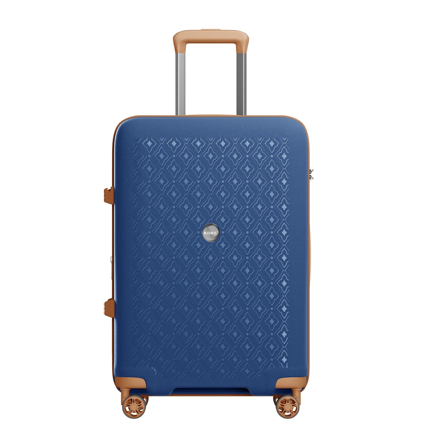 Kono PP Hard Shell Expandable Luggage-Lightweight Suitcase with TSA Lock & Built-in Cup Holder (KSK2594) - Navy & Brown