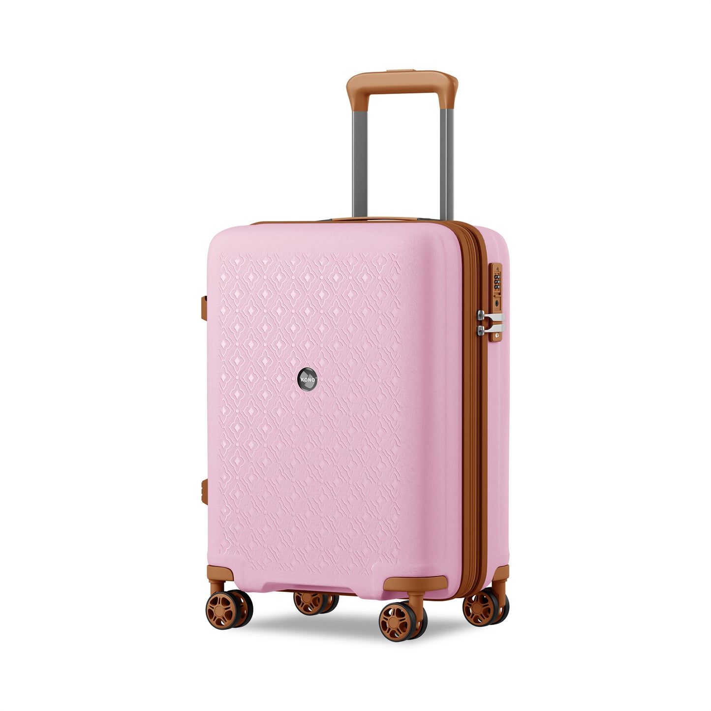 Kono PP Hard Shell Expandable Luggage-Lightweight Suitcase with TSA Lock & Built-in Cup Holder (KSK2594) - Pink & Brown