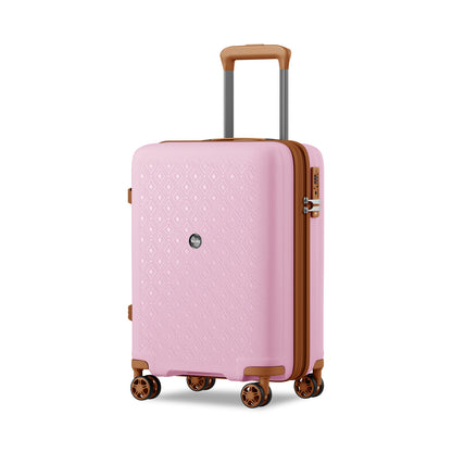 Kono PP Hard Shell Expandable Luggage-Lightweight Suitcase with TSA Lock & Built-in Cup Holder (KSK2594) - Pink & Brown
