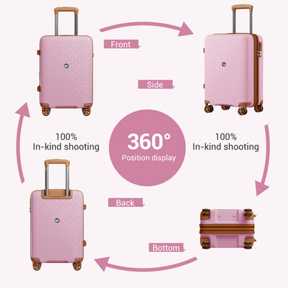 Kono PP Hard Shell Expandable Luggage-Lightweight Suitcase with TSA Lock & Built-in Cup Holder (KSK2594) - Pink & Brown