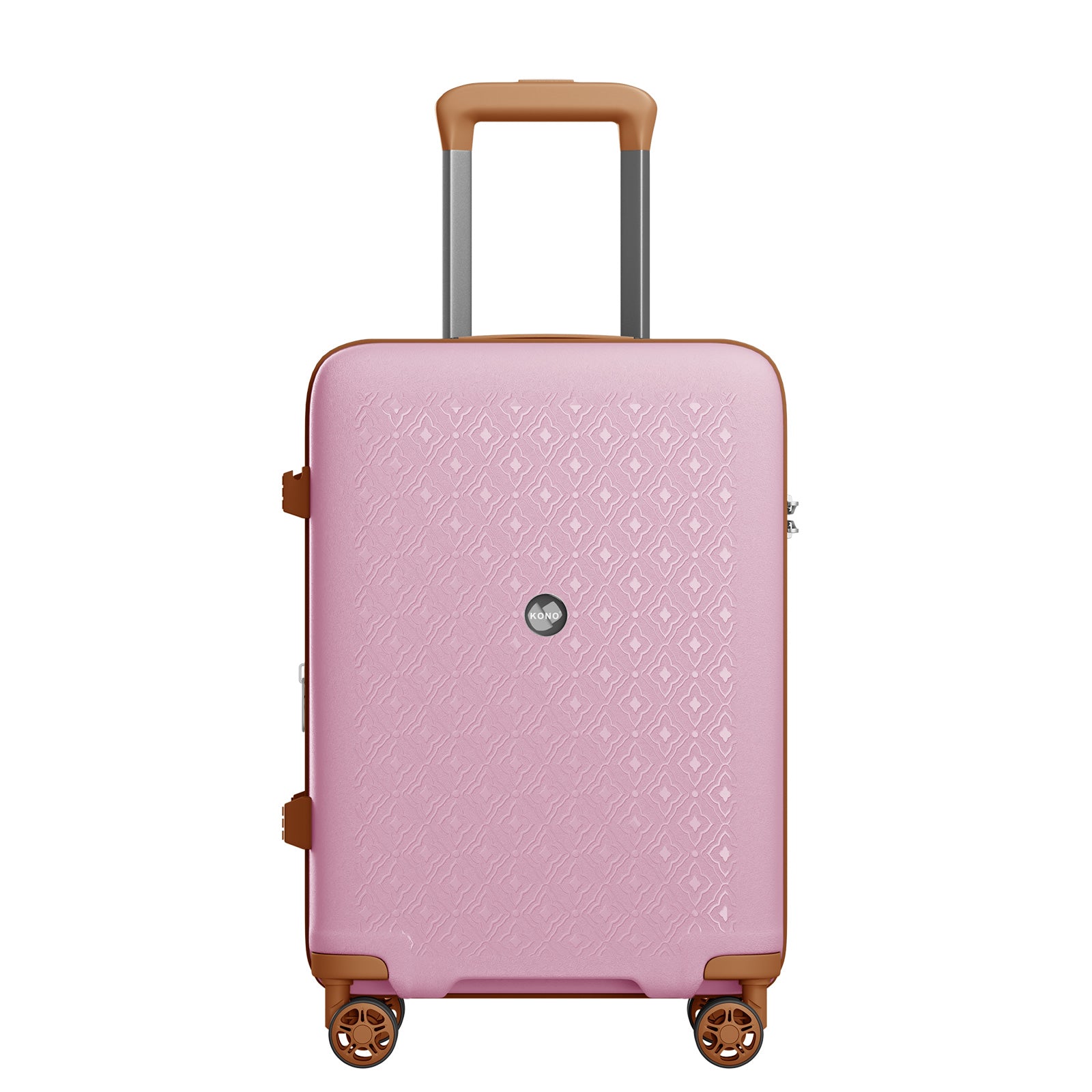 Kono PP Hard Shell Expandable Luggage-Lightweight Suitcase with TSA Lock & Built-in Cup Holder (KSK2594) - Pink & Brown