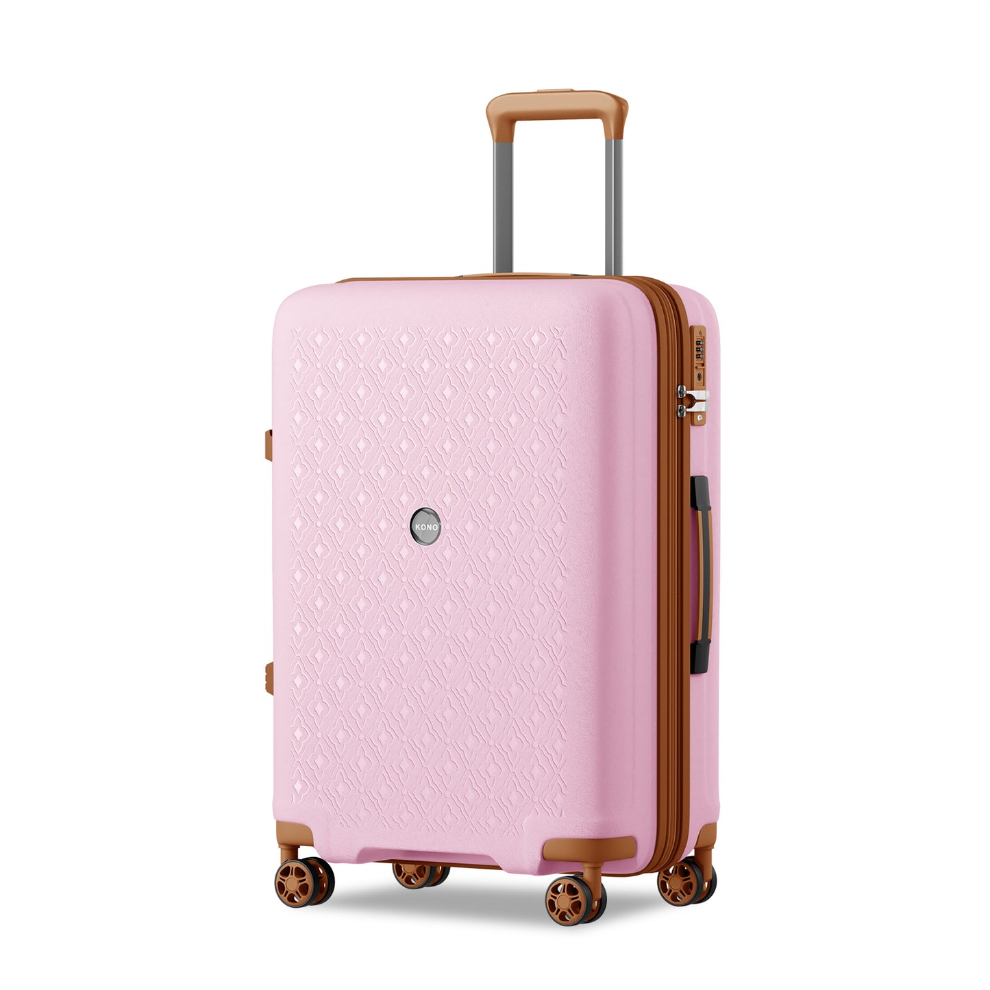 Kono PP Hard Shell Expandable Luggage-Lightweight Suitcase with TSA Lock & Built-in Cup Holder (KSK2594) - Pink & Brown