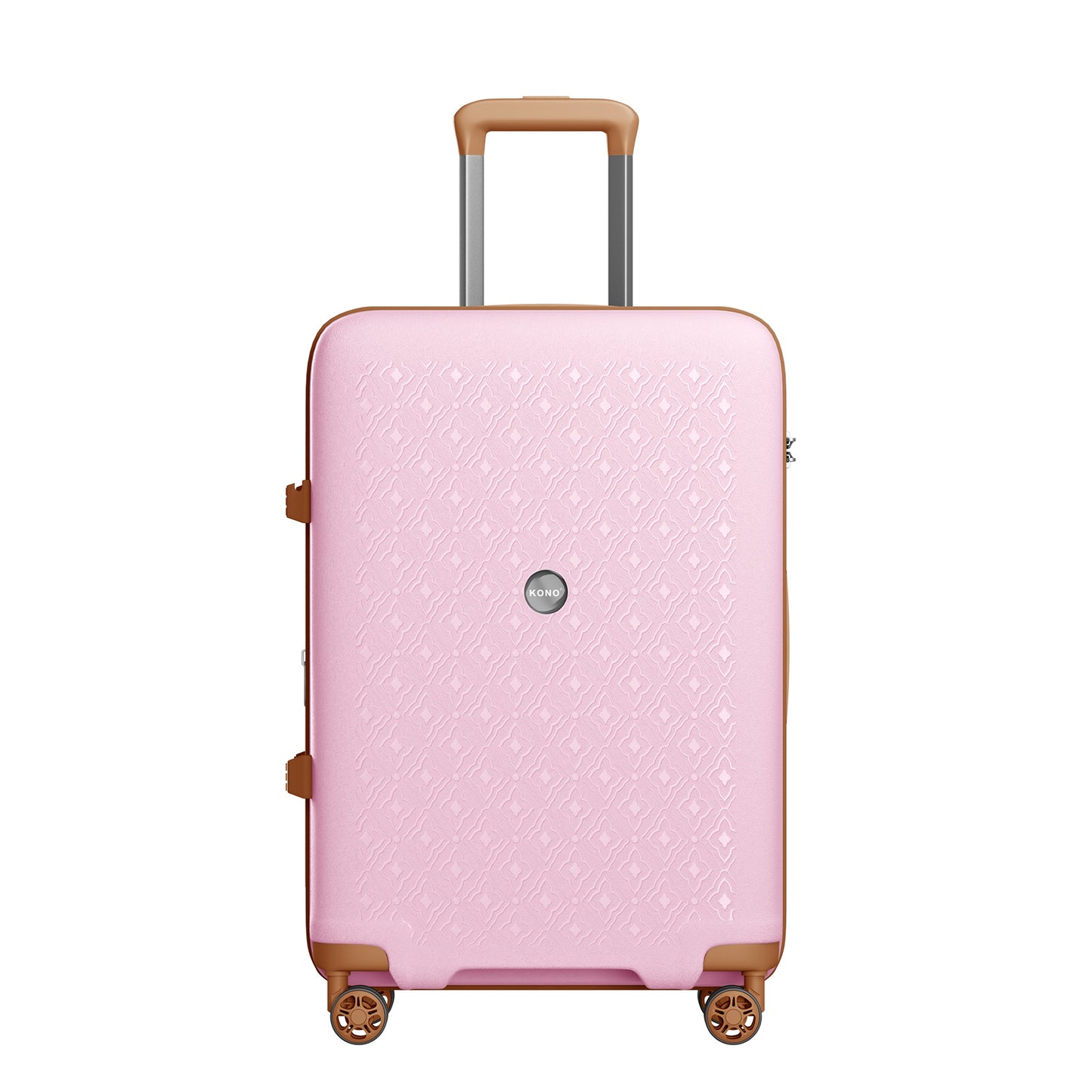 Kono PP Hard Shell Expandable Luggage-Lightweight Suitcase with TSA Lock & Built-in Cup Holder (KSK2594) - Pink & Brown