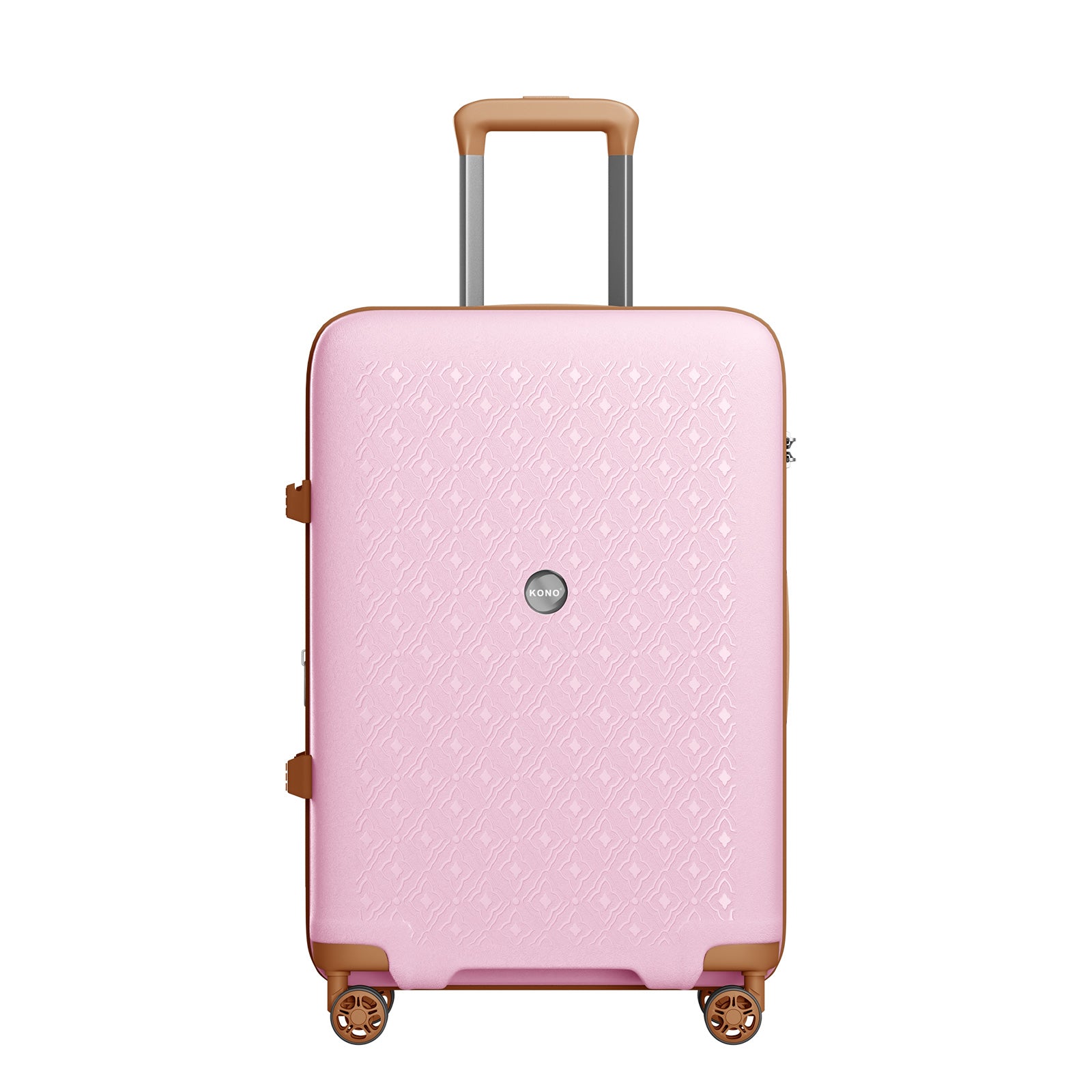 Kono PP Hard Shell Expandable Luggage-Lightweight Suitcase with TSA Lock & Built-in Cup Holder (KSK2594) - Pink & Brown