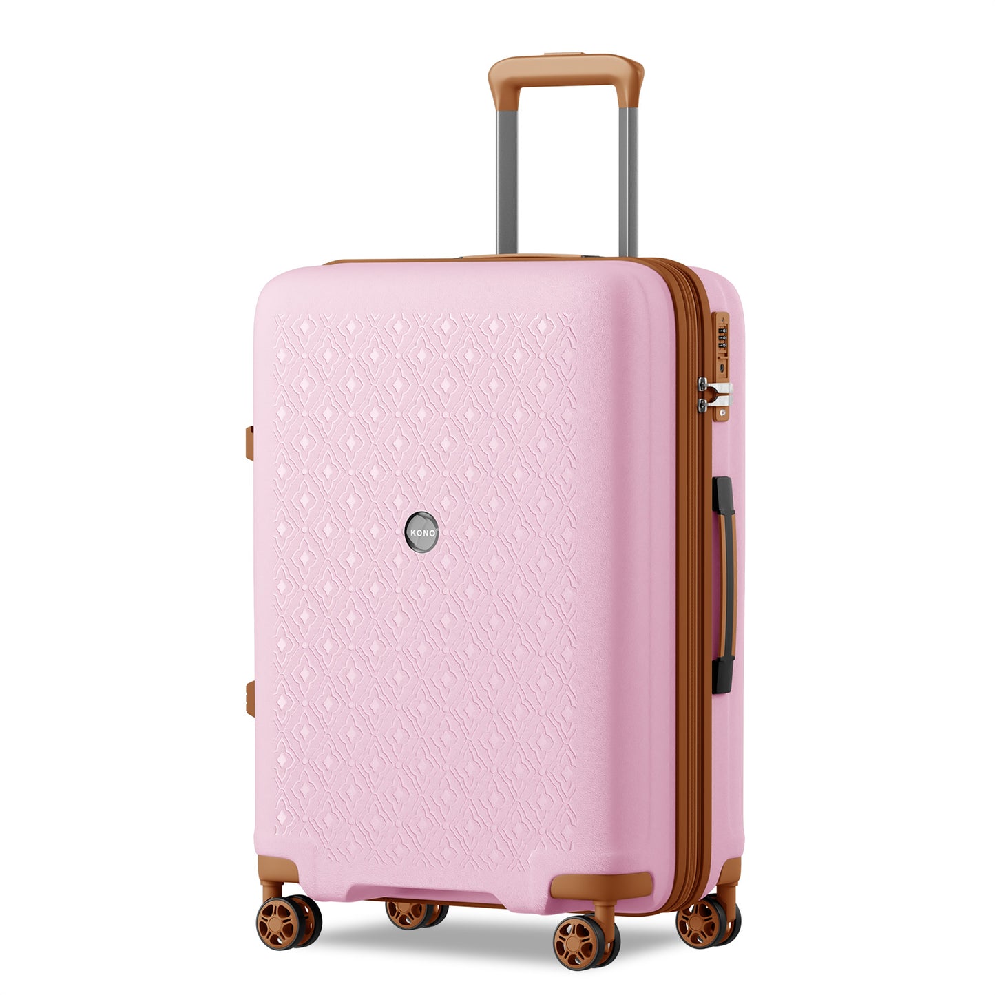 Kono PP Hard Shell Expandable Luggage-Lightweight Suitcase with TSA Lock & Built-in Cup Holder (KSK2594) - Pink & Brown