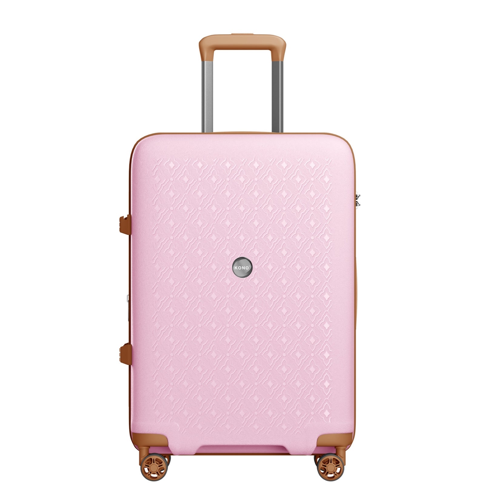 Kono PP Hard Shell Expandable Luggage-Lightweight Suitcase with TSA Lock & Built-in Cup Holder (KSK2594) - Pink & Brown