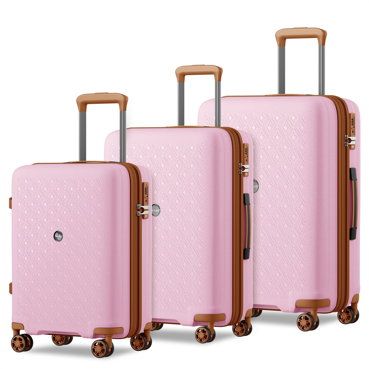 Kono PP 20/24/28inch Hard Shell Expandable Luggage–Lightweight Suitcase with TSA Lock & Built-in Cup Holder (KSK2594) - Pink & Brown