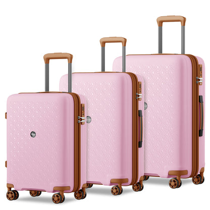 Kono PP 20/24/28inch Hard Shell Expandable Luggage–Lightweight Suitcase with TSA Lock & Built-in Cup Holder (KSK2594) - Pink & Brown