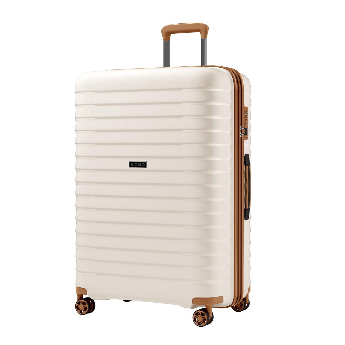 Kono Hard Shell Scratch-Resistant PP Luggage with Cup Holder, TSA Lock & Expandable Design-Cabin Trolley For Travel (KSK2595) - Beige & Brown