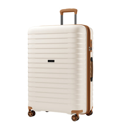 Kono Hard Shell Scratch-Resistant PP Luggage with Cup Holder, TSA Lock & Expandable Design-Cabin Trolley For Travel (KSK2595) - Beige & Brown