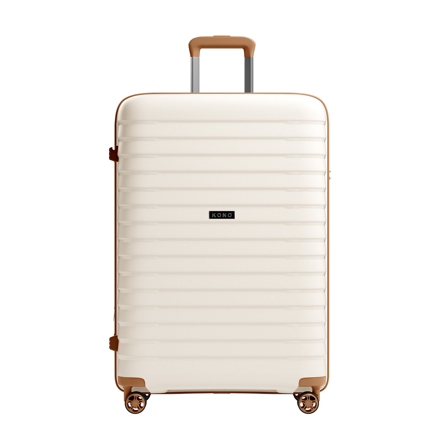 Kono Hard Shell Scratch-Resistant PP Luggage with Cup Holder, TSA Lock & Expandable Design-Cabin Trolley For Travel (KSK2595) - Beige & Brown