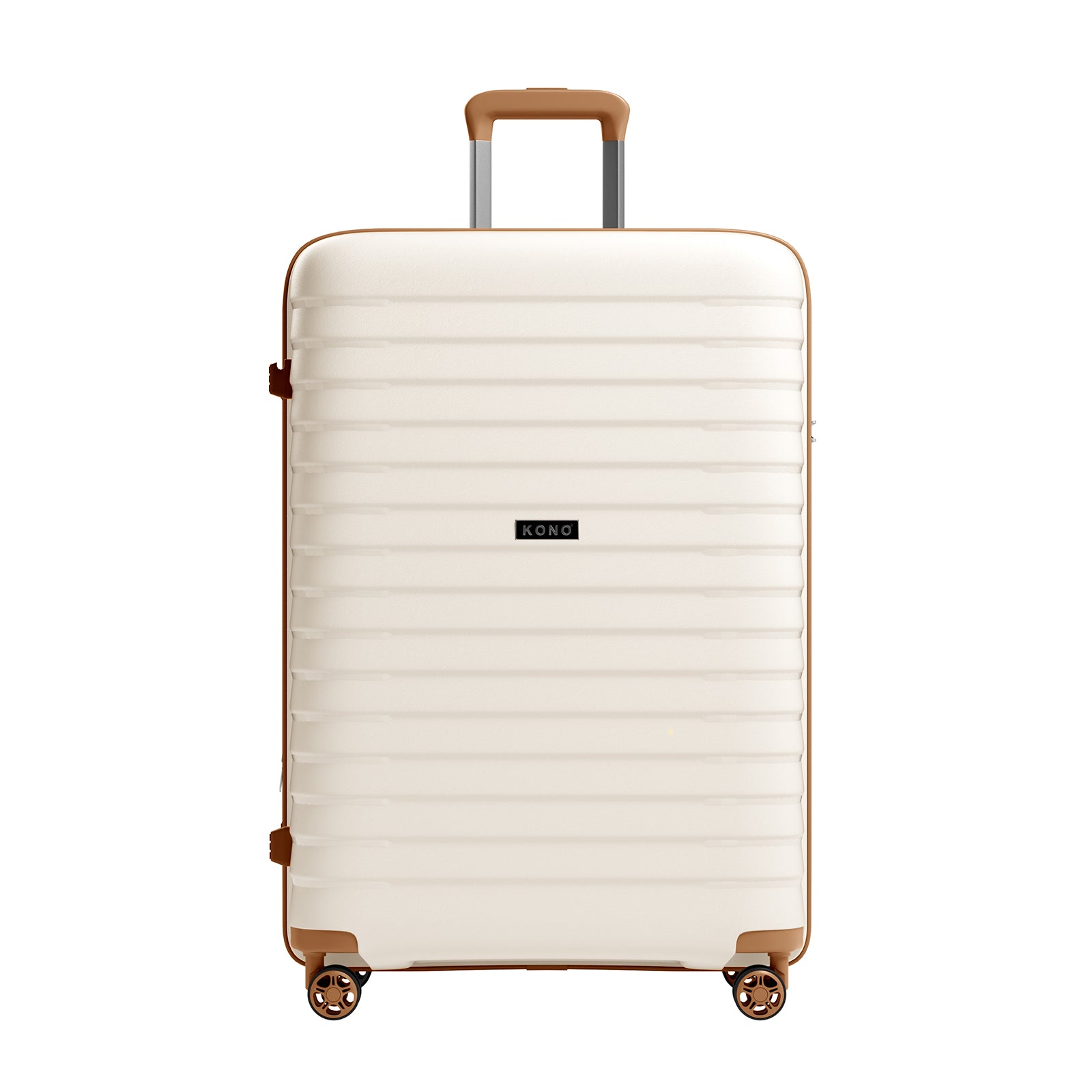Kono Hard Shell Scratch-Resistant PP Luggage with Cup Holder, TSA Lock & Expandable Design-Cabin Trolley For Travel (KSK2595) - Beige & Brown