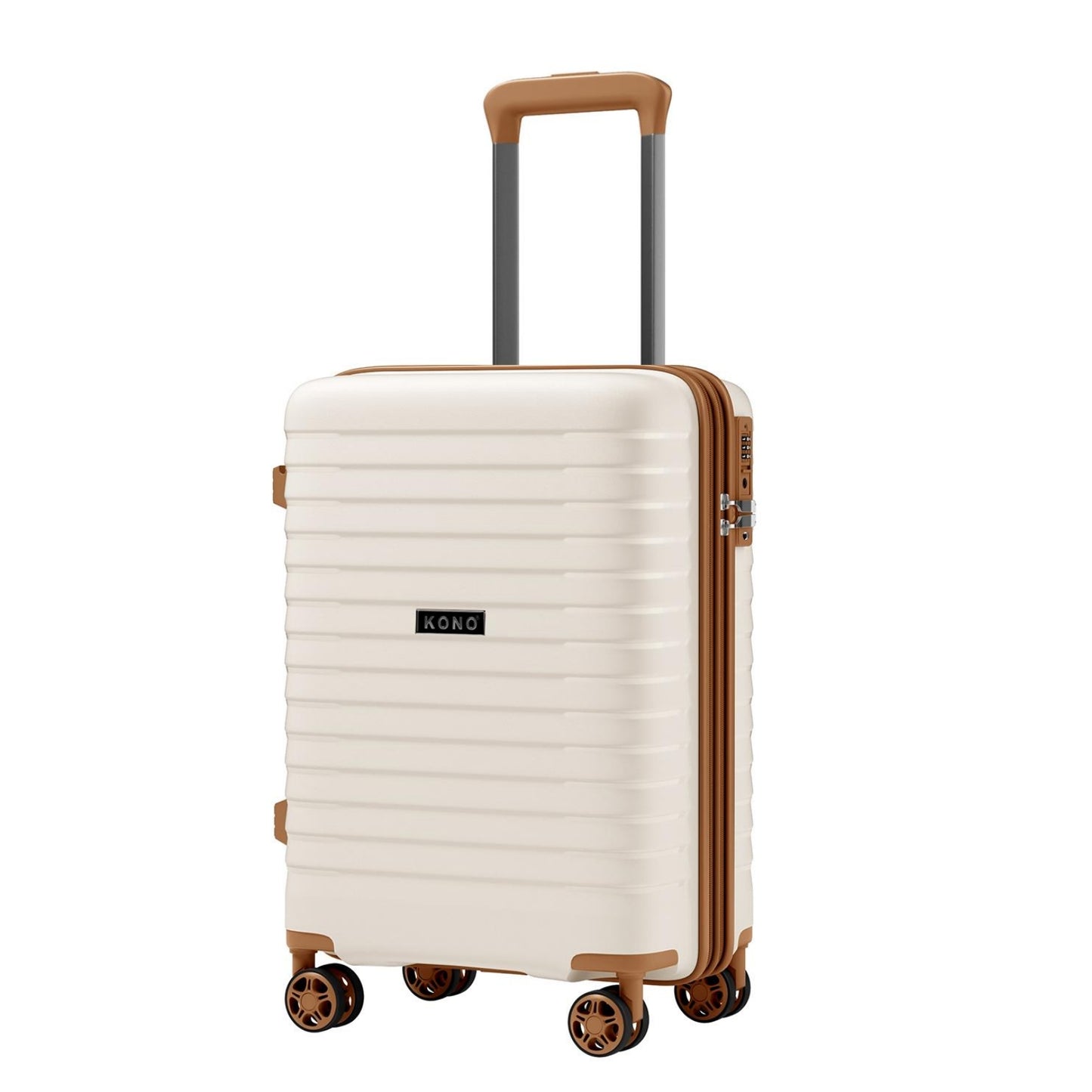 Kono Hard Shell Scratch-Resistant PP Luggage with Cup Holder, TSA Lock & Expandable Design-Cabin Trolley For Travel (KSK2595) - Beige & Brown