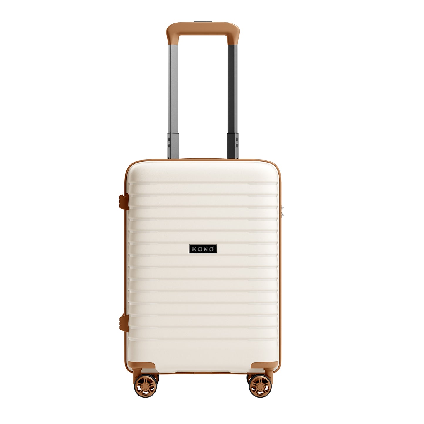 Kono Hard Shell Scratch-Resistant PP Luggage with Cup Holder, TSA Lock & Expandable Design-Cabin Trolley For Travel (KSK2595) - Beige & Brown